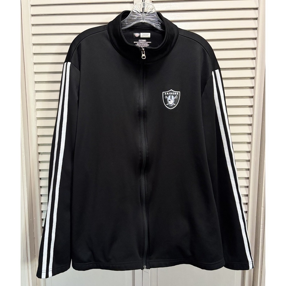 NFL Team Apparel Raiders Graphic‎ Logo Zip Up Size XL Black/White Fleece Stripe